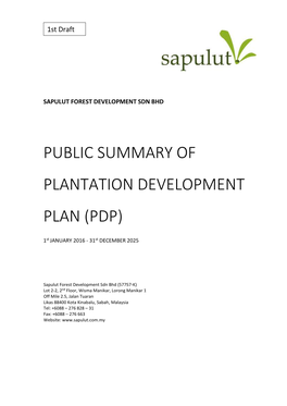 Public Summary of Plantation Development Plan (Pdp)