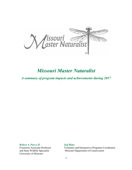 Missouri Master Naturalist a Summary of Program Impacts and Achievements During 2017