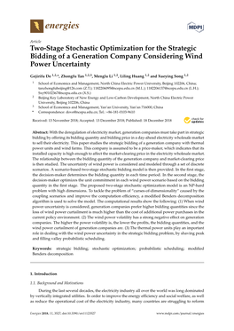 Two-Stage Stochastic Optimization for the Strategic Bidding of a Generation Company Considering Wind Power Uncertainty