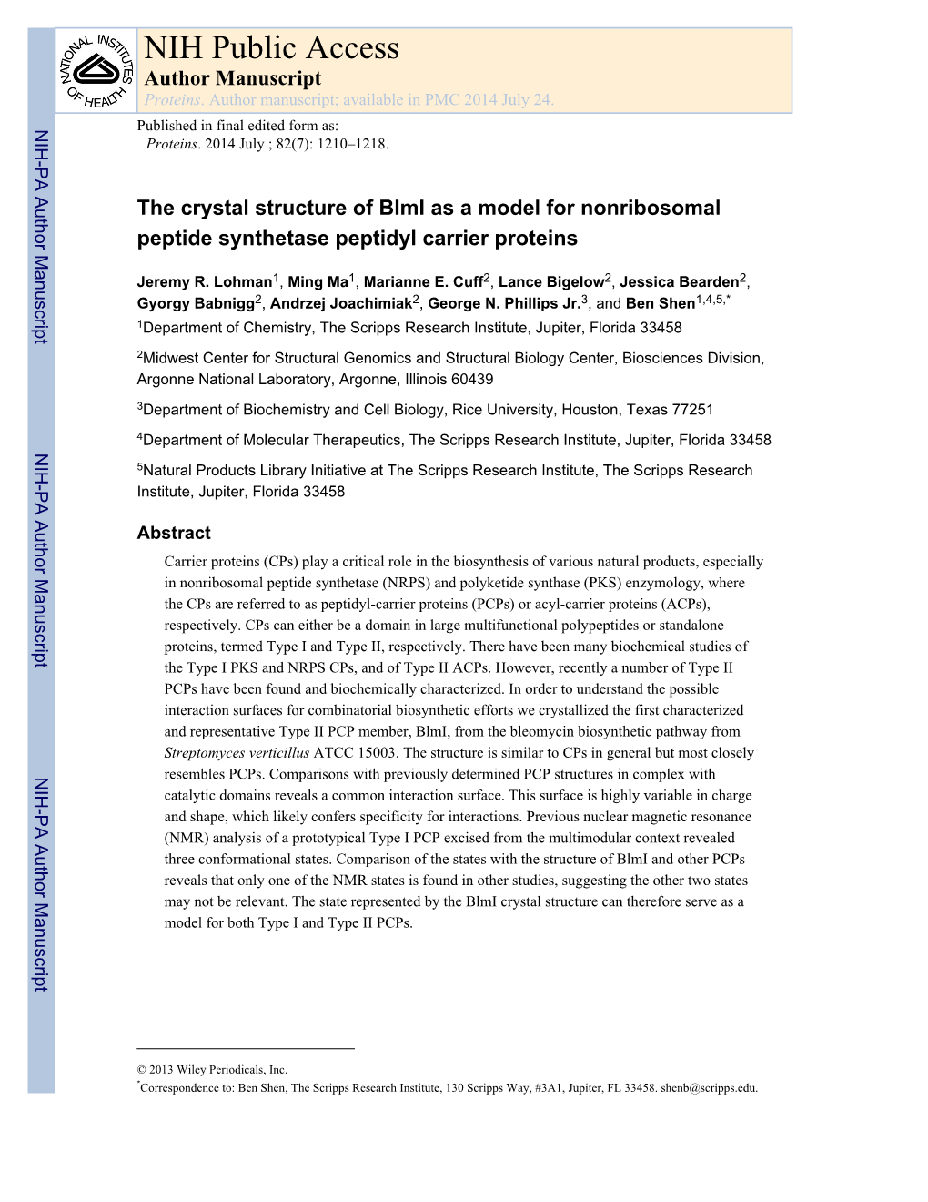 NIH Public Access Author Manuscript Proteins - DocsLib