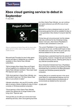 Xbox Cloud Gaming Service to Debut in September 17 July 2020