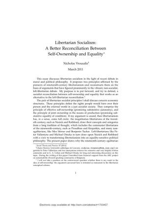 Libertarian Socialism: a Better Reconciliation Between Self-Ownership and Equality∗