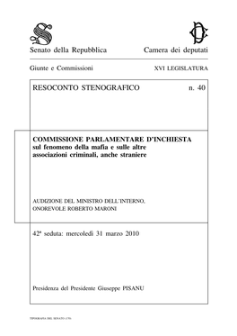 Senato Della Repubblica Camera Dei Deputati RESOCONTO