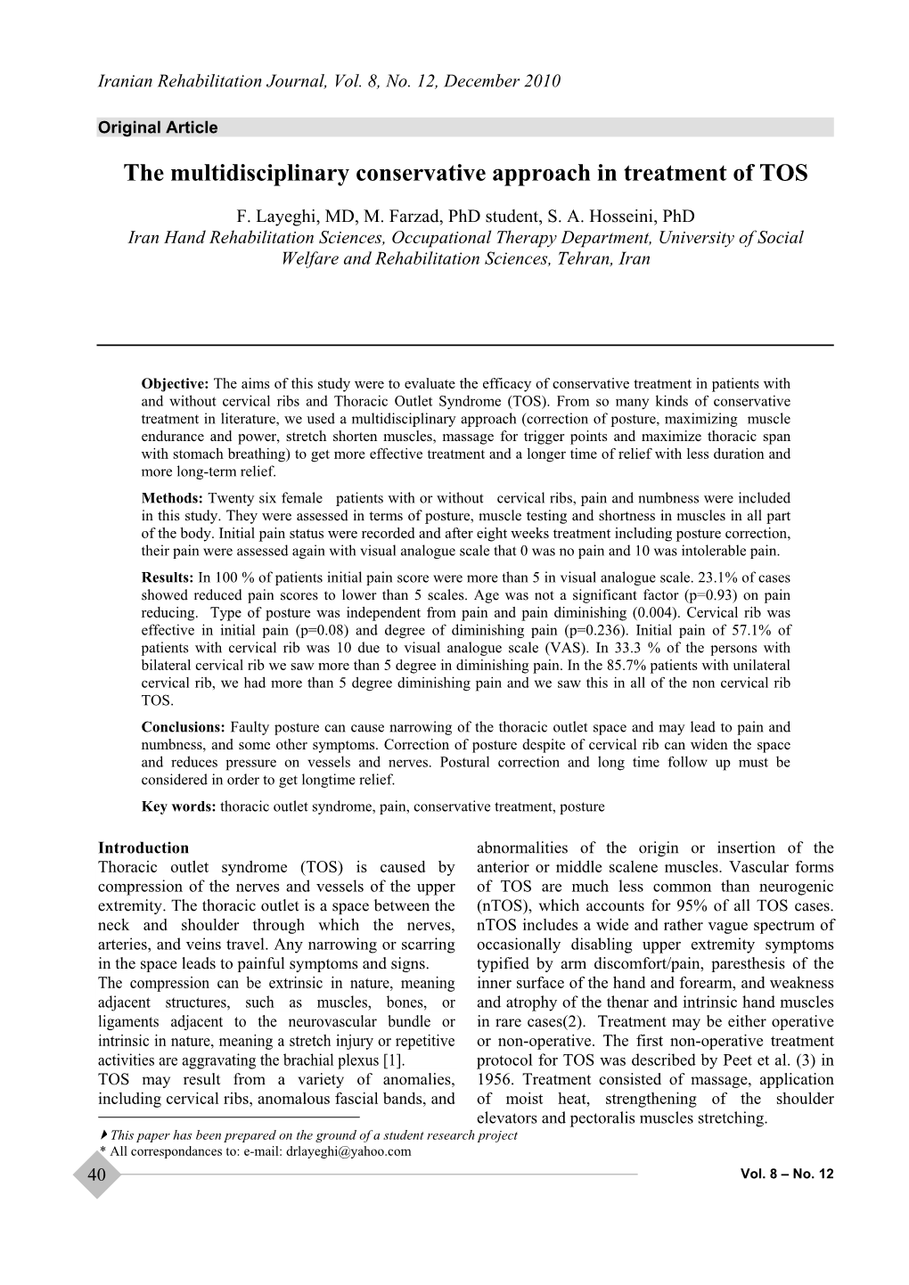 The Multidisciplinary Conservative Approach in Treatment of TOS