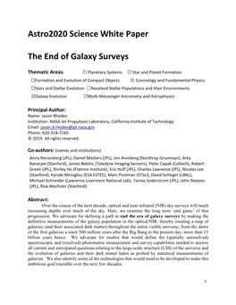 Astro2020 Science White Paper the End of Galaxy Surveys