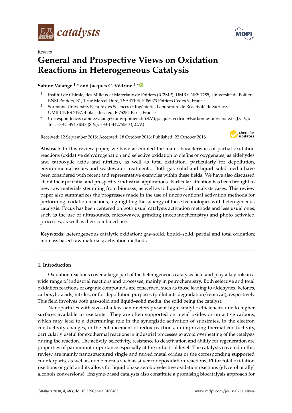 General and Prospective Views on Oxidation Reactions in Heterogeneous Catalysis