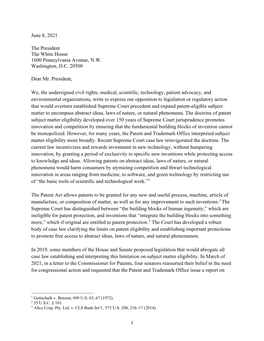 Coalition Letter to Biden Administration on Patent Eligibility
