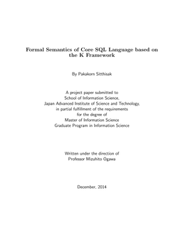 Formal Semantics of Core SQL Language Based on the K Framework
