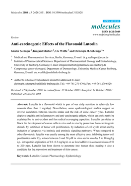 Anti-Carcinogenic Effects of the Flavonoid Luteolin