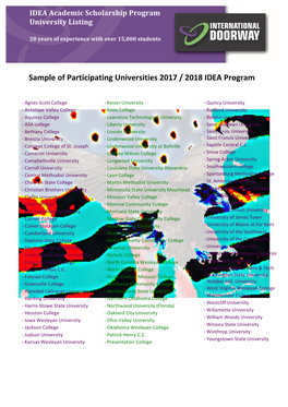 Sample of Participating Universities 2017 / 2018 IDEA Program