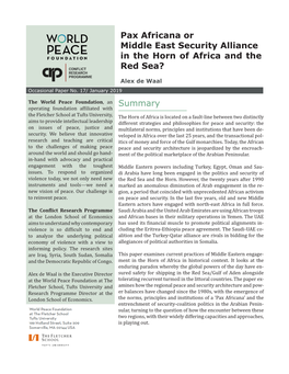 Pax Africana Or Middle East Security Alliance in the Horn of Africa and the Red Sea?