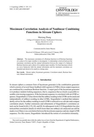 Maximum Correlation Analysis of Nonlinear Combining Functions in Stream Ciphers