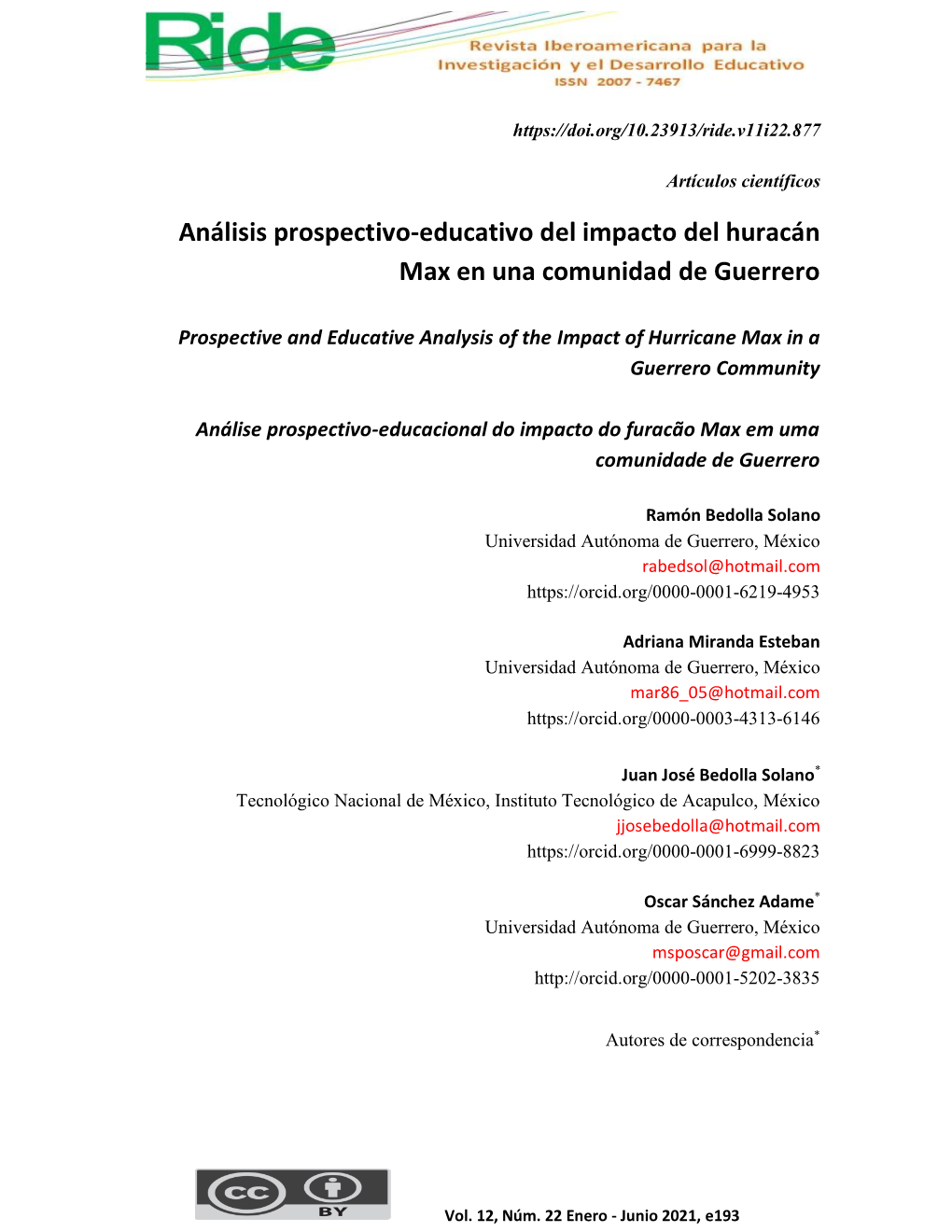 Análisis Prospectivo-Educativo Del Impacto Del Huracán Max En Una Comunidad De Guerrero