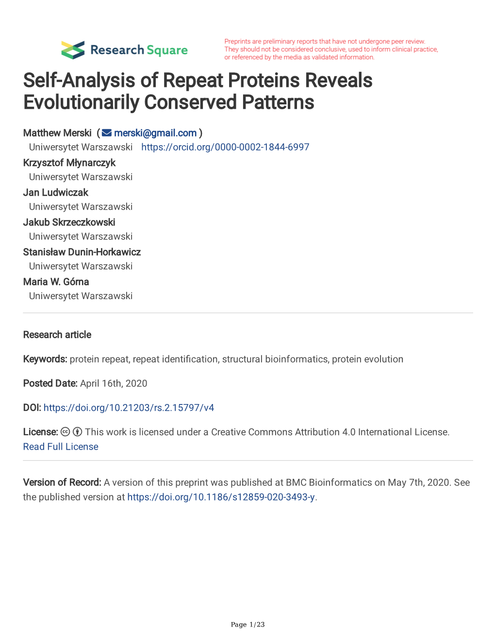 Self-Analysis of Repeat Proteins Reveals Evolutionarily Conserved Patterns