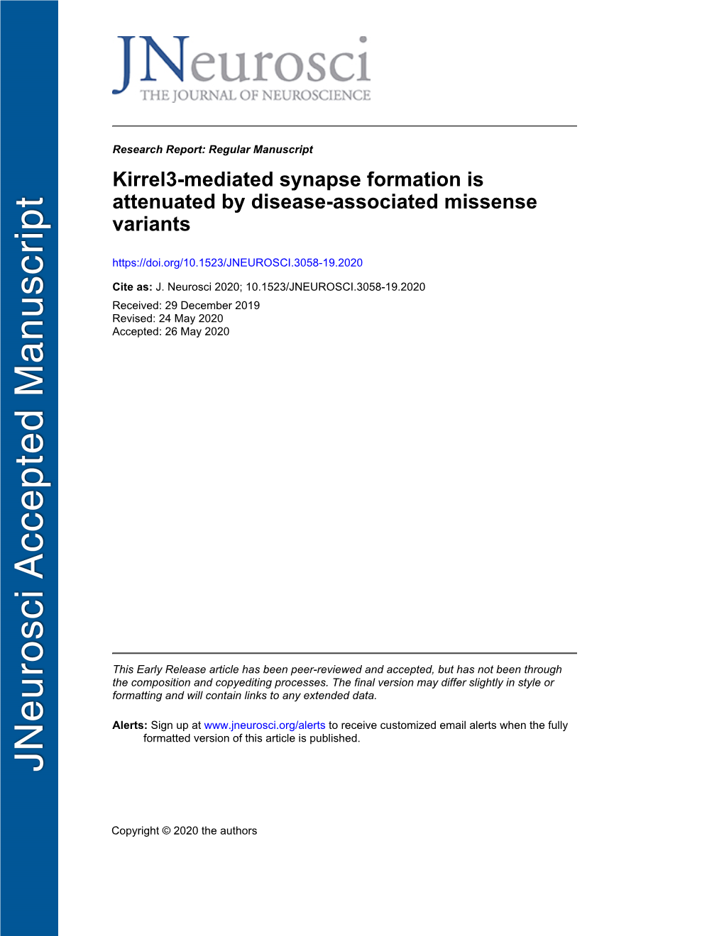 Kirrel3-Mediated Synapse Formation Is Attenuated by Disease-Associated Missense Variants