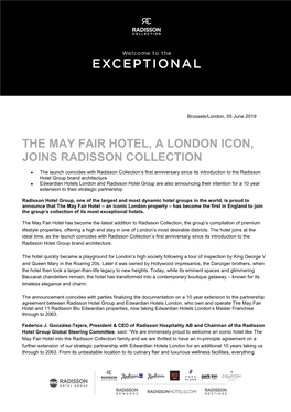 The May Fair Hotel, a London Icon, Joins Radisson Collection
