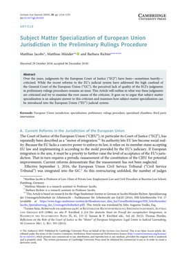 Subject Matter Specialization of European Union Jurisdiction in the Preliminary Rulings Procedure