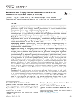 Penile Prosthesis Surgery: Current Recommendations from the International Consultation on Sexual Medicine