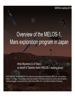 Overview of the MELOS-1, Mars Exploration Program in Japan