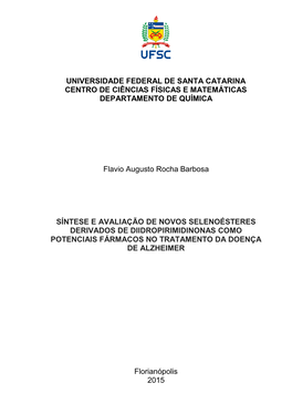 UNIVERSIDADE FEDERAL DE SANTA CATARINA CENTRO DE CIÊNCIAS FÍSICAS E MATEMÁTICAS DEPARTAMENTO DE QUÍMICA Flavio Augusto Rocha