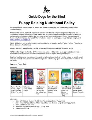 GDB Puppy Raising Nutritional Policy