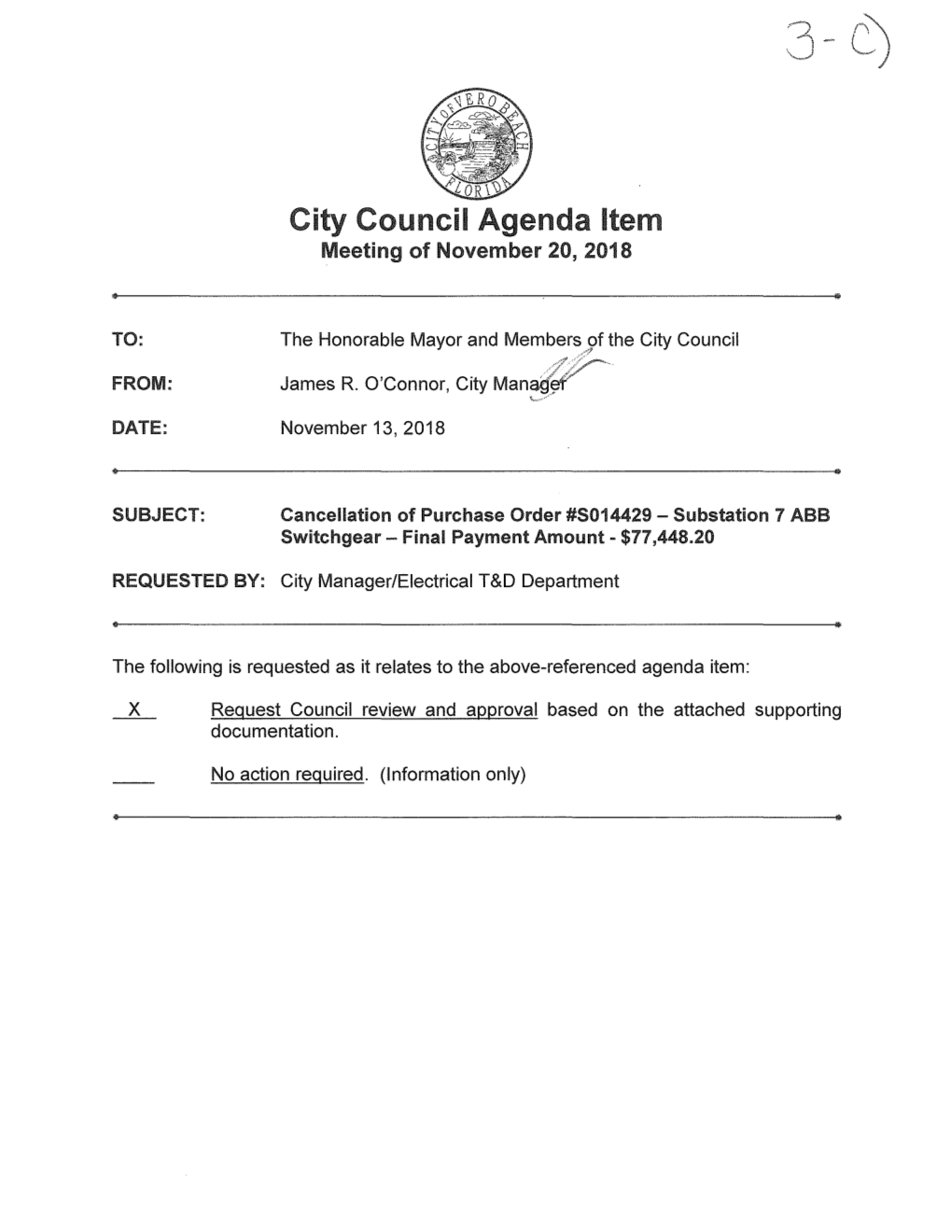 City Council Agenda Item Meeting of November 20, 2018