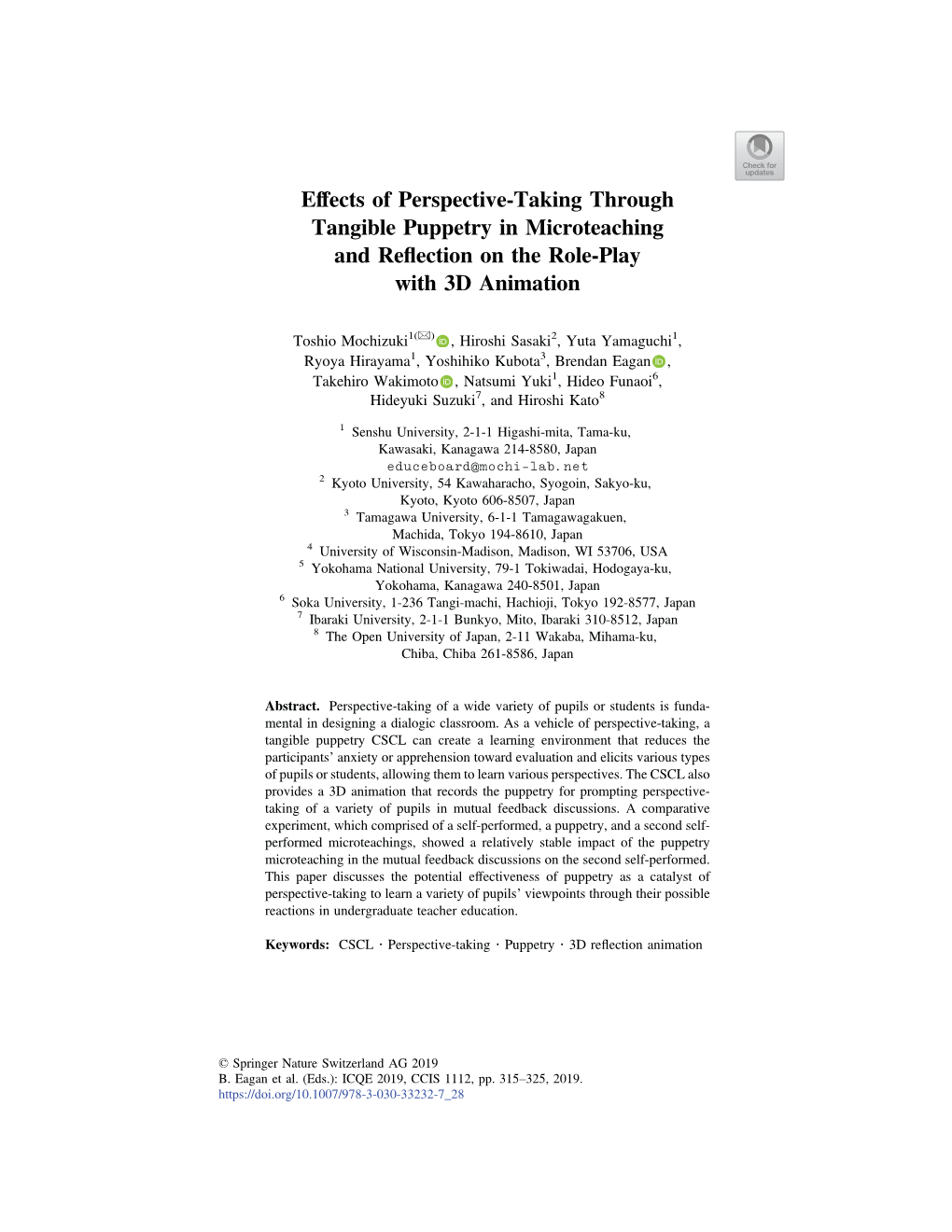 Effects of Perspective-Taking Through Tangible Puppetry in Microteaching and Reﬂection on the Role-Play with 3D Animation