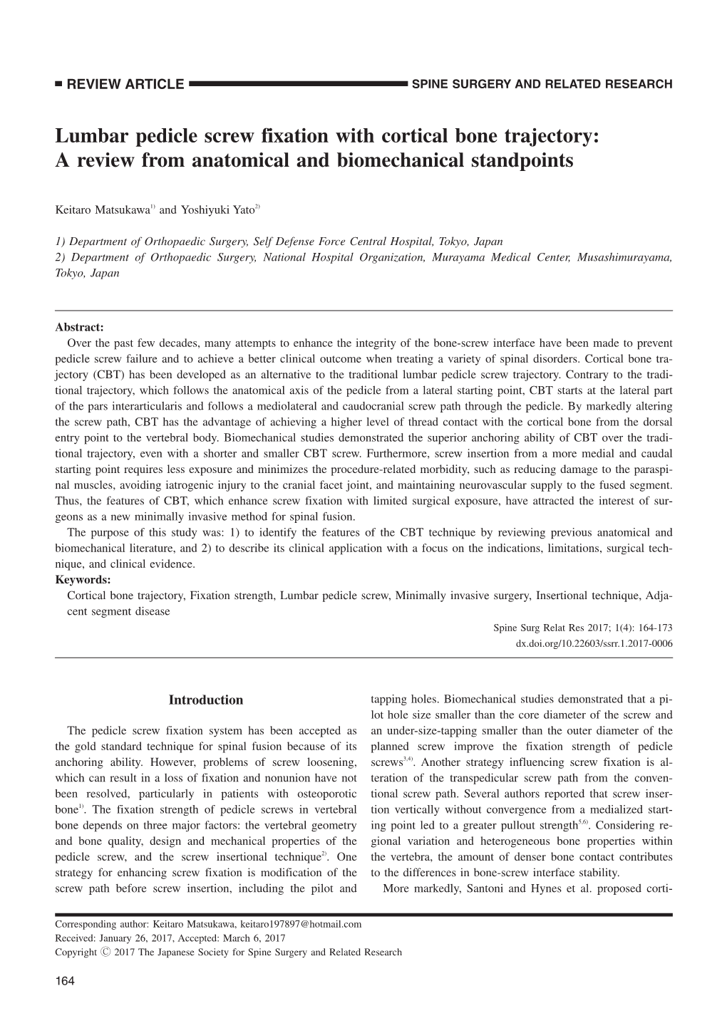 Lumbar Pedicle Screw Fixation with Cortical Bone Trajectory: a Review from Anatomical and Biomechanical Standpoints