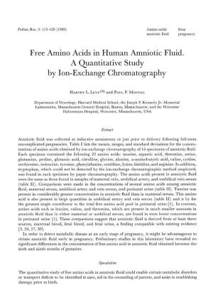 Free Amino Acids in Human Amniotic Fluid. a Quantitative Study by Ion-Exchange Chromatography
