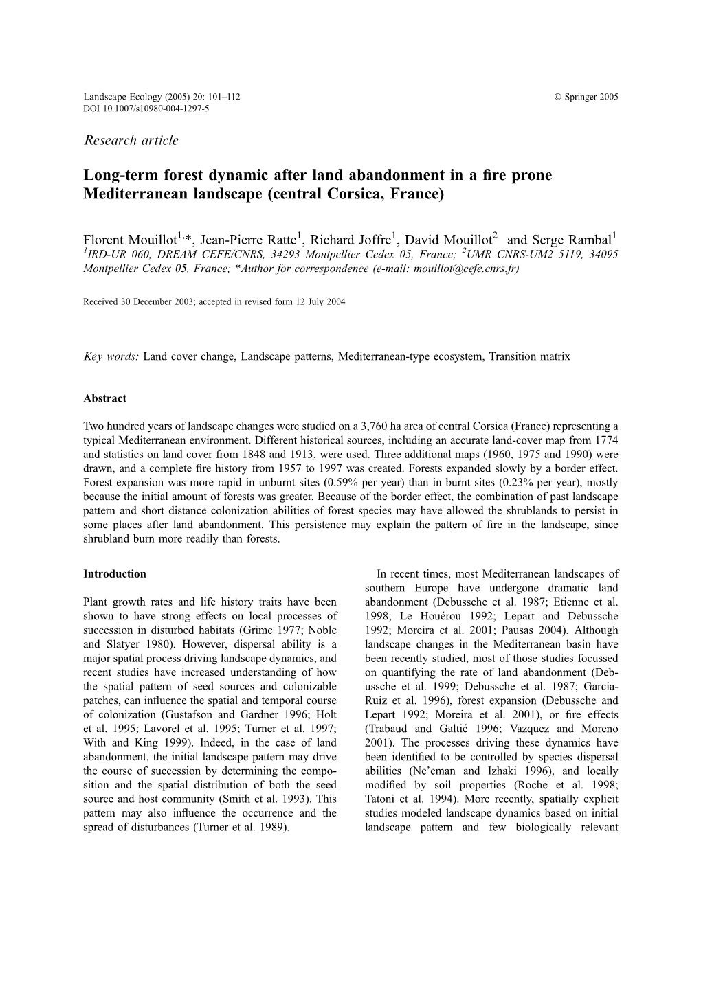 Long-Term Forest Dynamic After Land Abandonment in a Fire Prone