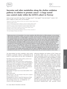 Sarcosine and Other Metabolites Along the Choline Oxidation Pathway in Relation to Prostate Cancer—A Large Nested Case–Control Study Within the JANUS Cohort in Norway