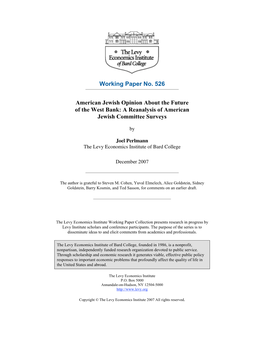 Working Paper No. 526 American Jewish Opinion About the Future Of