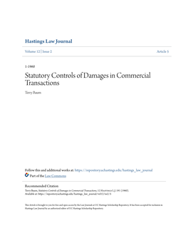 Statutory Controls of Damages in Commercial Transactions Terry Baum