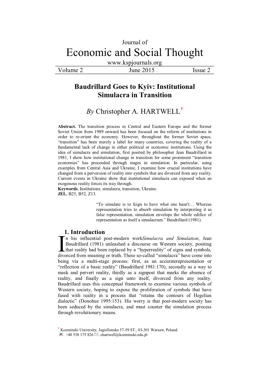 Economic and Social Thought Volume 2 June 2015 Issue 2