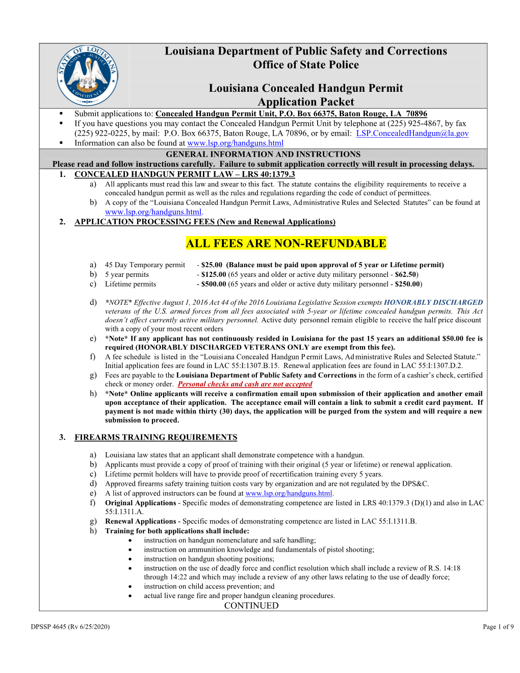 Concealed Handgun Permit Application Packet