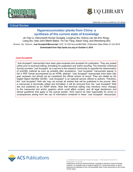 Hyperaccumulator Plants from China: a Synthesis of the Current State Of