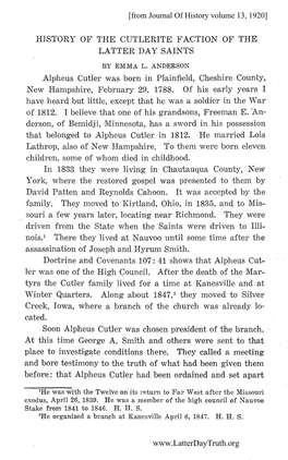 History of the Cutlerite Faction of the Latter Day Saints