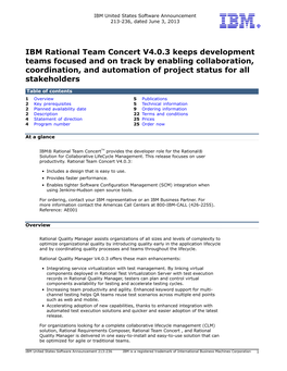 IBM Rational Team Concert V4.0.3 Keeps Development Teams Focused