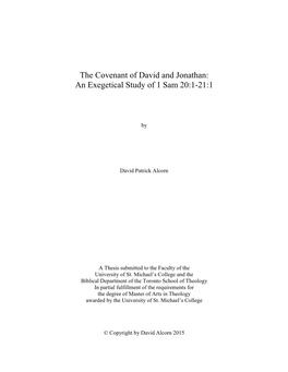 The Covenant of David and Jonathan: an Exegetical Study of 1 Sam 20:1-21:1