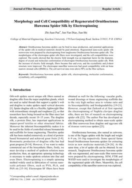 Morphology and Cell Compatibility of Regenerated Ornithoctonus Huwenna Spider Silk by Electrospinning