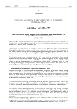 Notice Concerning the Potential Combined Effects of Anti-Dumping Or Anti-Subsidy Measures with the Safeguard Measures on Certain Steel Products (2019/C 146/06)