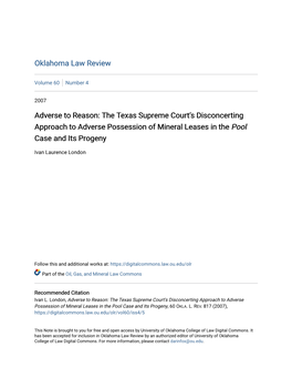 The Texas Supreme Court's Disconcerting Approach to Adverse