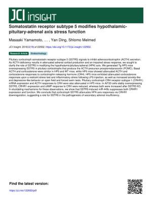 Somatostatin Receptor Subtype 5 Modifies Hypothalamic- Pituitary-Adrenal Axis Stress Function