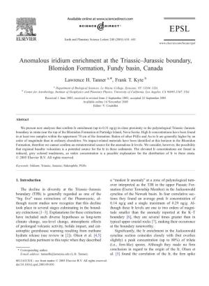Anomalous Iridium Enrichment at the Triassic–Jurassic Boundary, Blomidon Formation, Fundy Basin, Canada