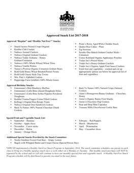 Approved Snack List 2017-2018