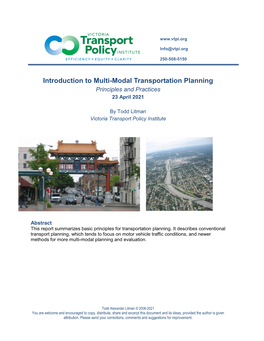Introduction to Multi-Modal Transportation Planning Principles and Practices 23 April 2021