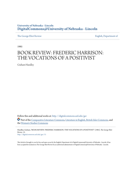 FREDERIC HARRISON: the VOCATIONS of a POSITIVIST Graham Handley