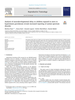 Analysis of Neurodevelopmental Delay in Children Exposed in Utero To