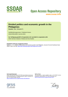 Divided Politics and Economic Growth in the Philippines Batalla, Eric Vincent C