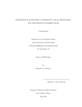 Strategies of Domination: Uncertainty, Local Institutions, and the Politics of Foreign Rule